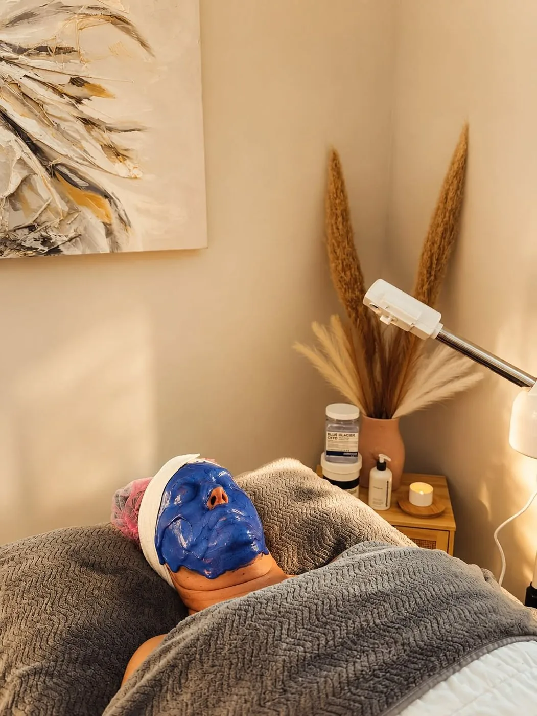 A client enjoying an Esthemax Hydro Jelly Mask at Pause by Mel